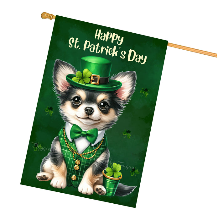 Chihuahua Dog St Patricks Day House Flag 28 x 40 Lucky Clover Irish Porch Yard Decor Gift