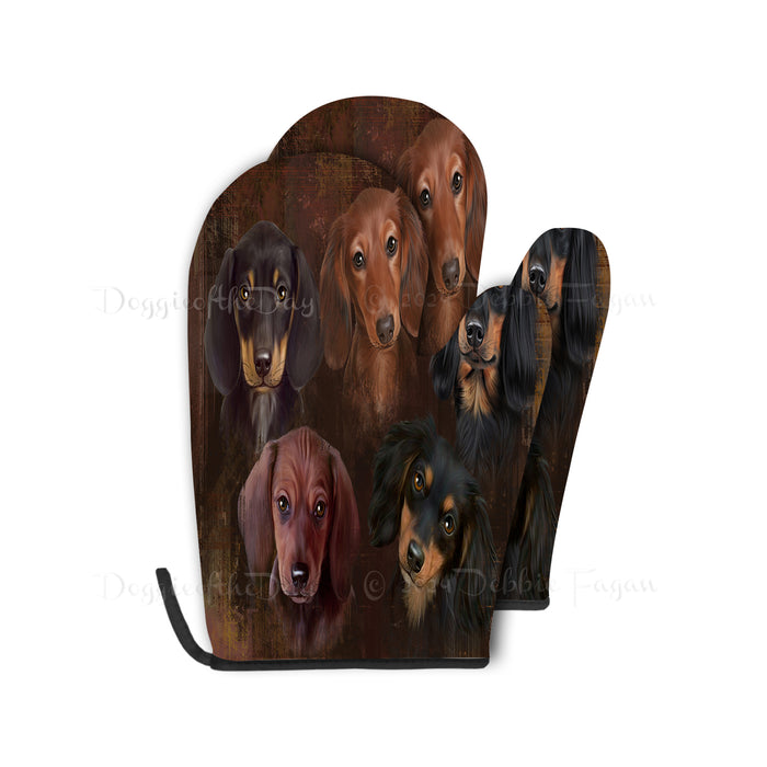 Rustic Dachshund Dogs Oven Mitts, Kitchen Gloves for Cooking, Pet and Cat Gift Lovers
