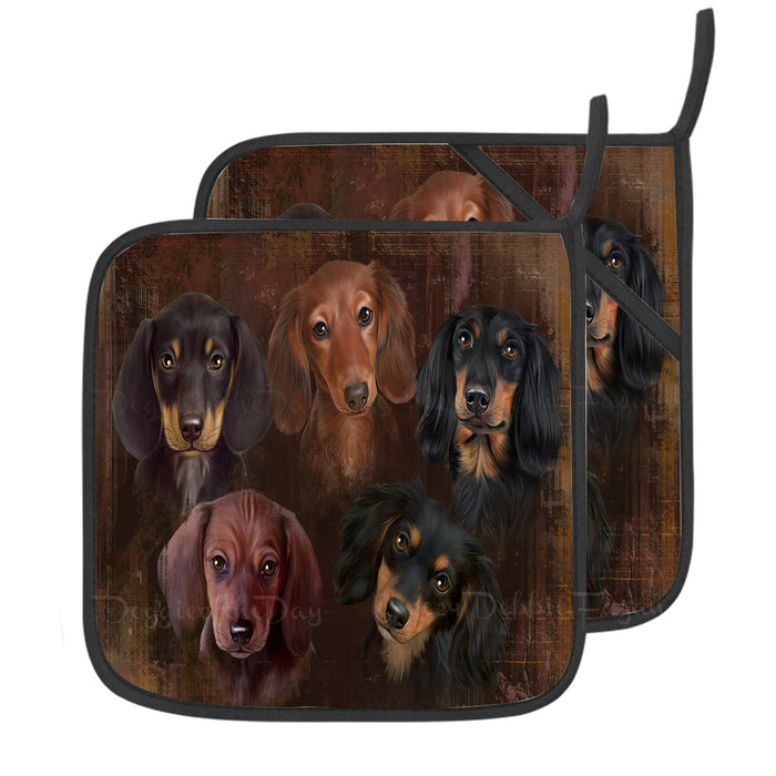 Rustic 5 Dachshund Dogs Pot Holder, Pet Portrait Cooking Pads, Hot Pads Gift for Dog Lovers, Heat-resistant Pads