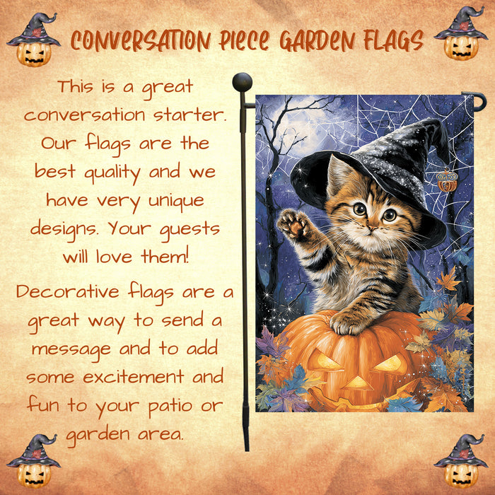 Bengal Cat Halloween Garden Flag for Outside Décor with Jack O Lantern Pumpkin Fall Yard Banner Full Moon Spider Web Outdoor Patio Flag for Cat Lovers Mailbox Flag Single or Double Sided 12.5 x 18