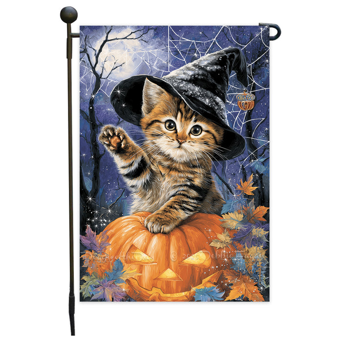 Bengal Cat Halloween Garden Flag for Outside Décor with Jack O Lantern Pumpkin Fall Yard Banner Full Moon Spider Web Outdoor Patio Flag for Cat Lovers Mailbox Flag Single or Double Sided 12.5 x 18