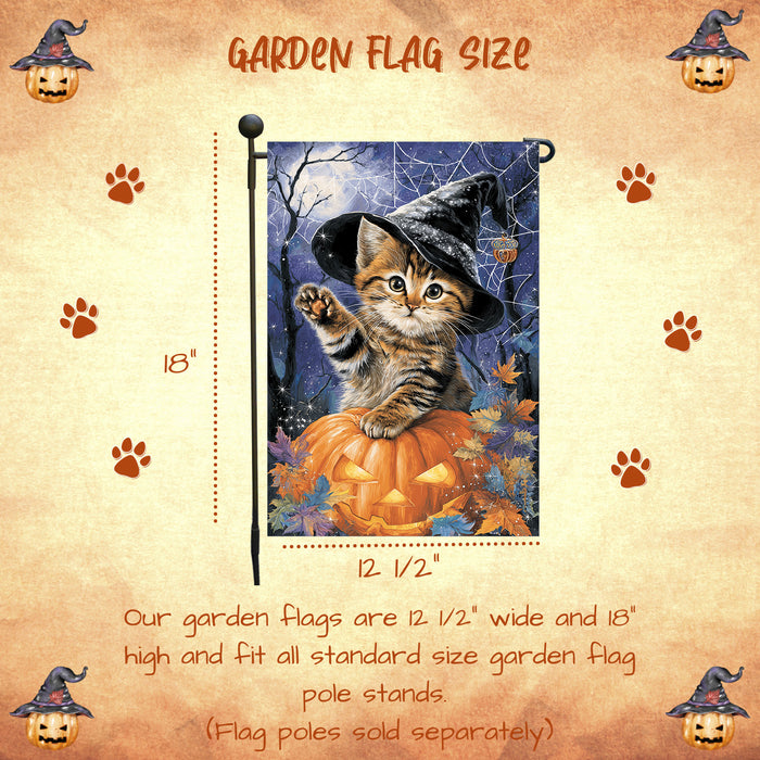 Bengal Cat Halloween Garden Flag for Outside Décor with Jack O Lantern Pumpkin Fall Yard Banner Full Moon Spider Web Outdoor Patio Flag for Cat Lovers Mailbox Flag Single or Double Sided 12.5 x 18