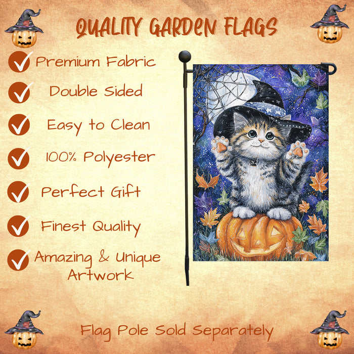 Halloween Siberian Cat Witch Hat Yard Flag with Jack O Lantern Pumpkin Fall Autumn Outdoor Holiday Garden Decoration for Cat Lovers Single or Double Sided 12.5 x 18