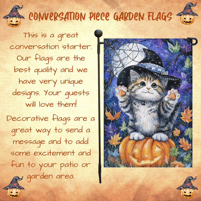 Halloween Siberian Cat Witch Hat Yard Flag with Jack O Lantern Pumpkin Fall Autumn Outdoor Holiday Garden Decoration for Cat Lovers Single or Double Sided 12.5 x 18