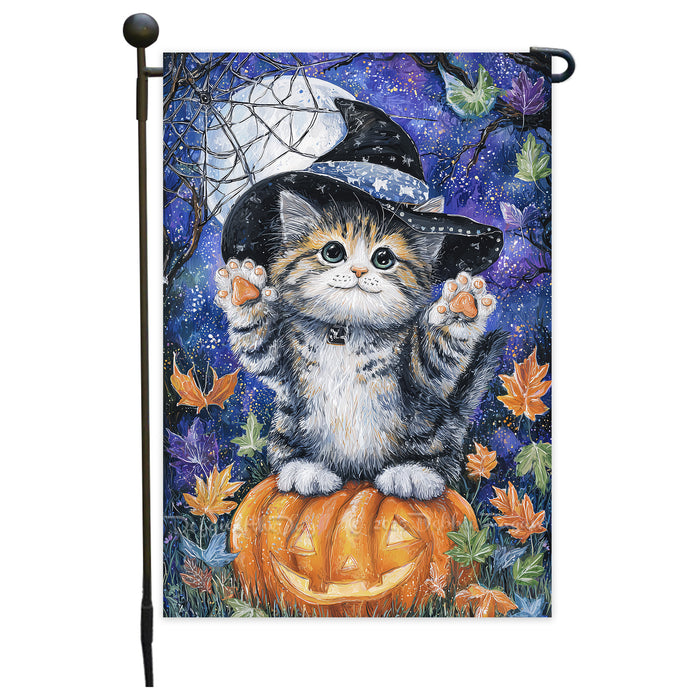 Halloween Siberian Cat Witch Hat Yard Flag with Jack O Lantern Pumpkin Fall Autumn Outdoor Holiday Garden Decoration for Cat Lovers Single or Double Sided 12.5 x 18