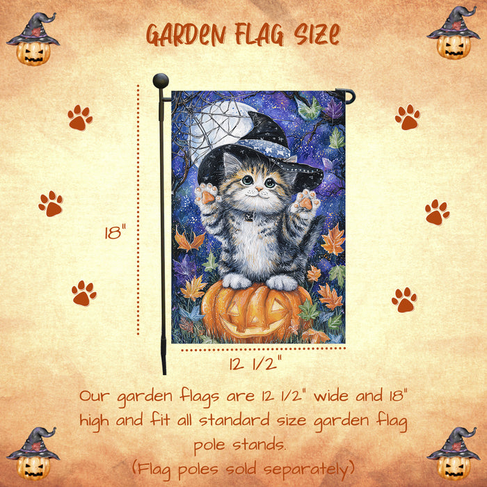 Halloween Siberian Cat Witch Hat Yard Flag with Jack O Lantern Pumpkin Fall Autumn Outdoor Holiday Garden Decoration for Cat Lovers Single or Double Sided 12.5 x 18