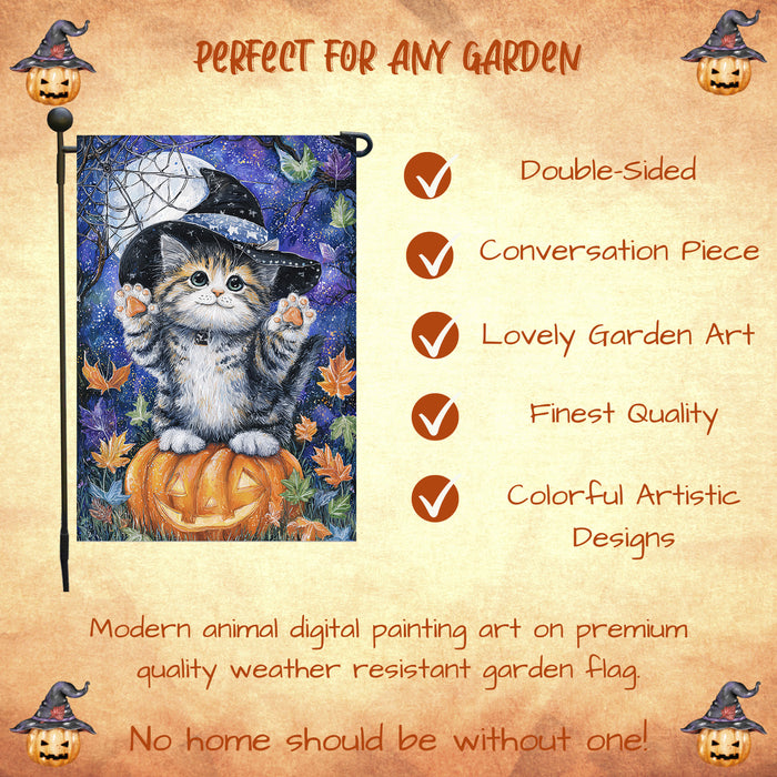 Halloween Siberian Cat Witch Hat Yard Flag with Jack O Lantern Pumpkin Fall Autumn Outdoor Holiday Garden Decoration for Cat Lovers Single or Double Sided 12.5 x 18