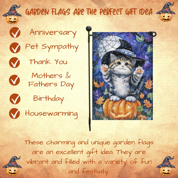 Halloween Siberian Cat Witch Hat Yard Flag with Jack O Lantern Pumpkin Fall Autumn Outdoor Holiday Garden Decoration for Cat Lovers Single or Double Sided 12.5 x 18