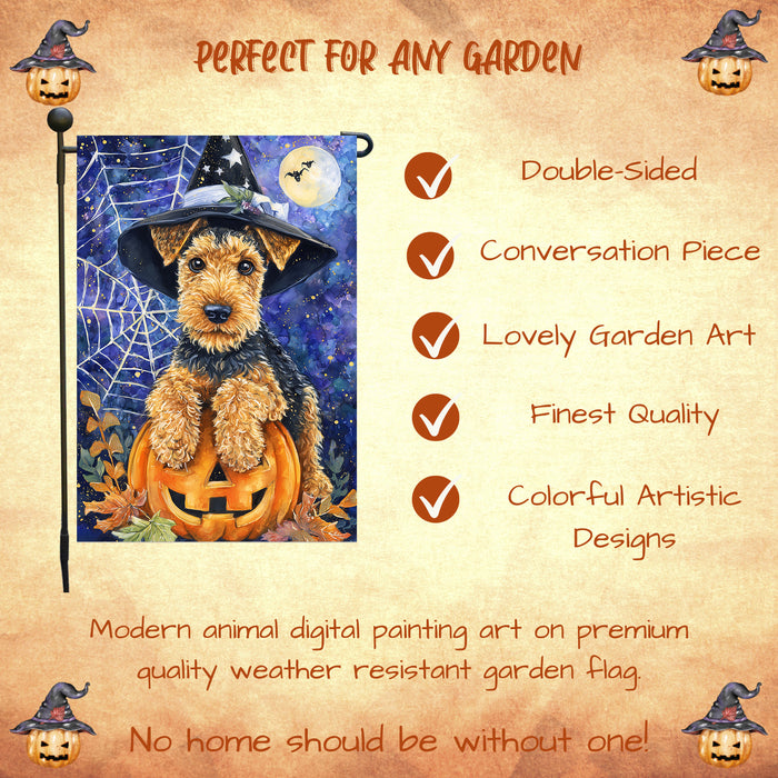 Airedale Terrier Holiday Dog Welcome Yard Flag for Autumn Thanksgiving Halloween Farmhouse Outdoor Garden Decoration Seasonal Pet Lovers Banner Single or Double Sided 12.5 x 18