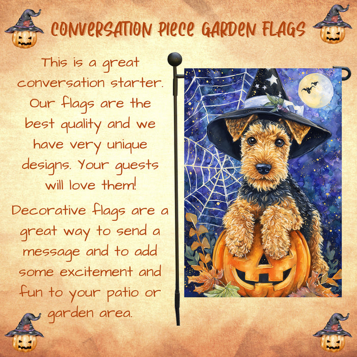 Airedale Terrier Holiday Dog Welcome Yard Flag for Autumn Thanksgiving Halloween Farmhouse Outdoor Garden Decoration Seasonal Pet Lovers Banner Single or Double Sided 12.5 x 18