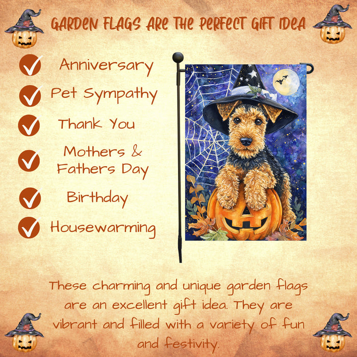 Airedale Terrier Holiday Dog Welcome Yard Flag for Autumn Thanksgiving Halloween Farmhouse Outdoor Garden Decoration Seasonal Pet Lovers Banner Single or Double Sided 12.5 x 18