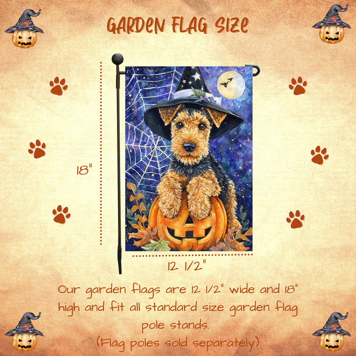 Airedale Terrier Holiday Dog Welcome Yard Flag for Autumn Thanksgiving Halloween Farmhouse Outdoor Garden Decoration Seasonal Pet Lovers Banner Single or Double Sided 12.5 x 18