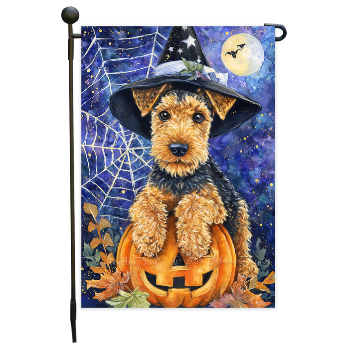 Airedale Terrier Holiday Dog Welcome Yard Flag for Autumn Thanksgiving Halloween Farmhouse Outdoor Garden Decoration Seasonal Pet Lovers Banner Single or Double Sided 12.5 x 18
