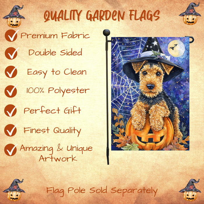 Airedale Terrier Holiday Dog Welcome Yard Flag for Autumn Thanksgiving Halloween Farmhouse Outdoor Garden Decoration Seasonal Pet Lovers Banner Single or Double Sided 12.5 x 18