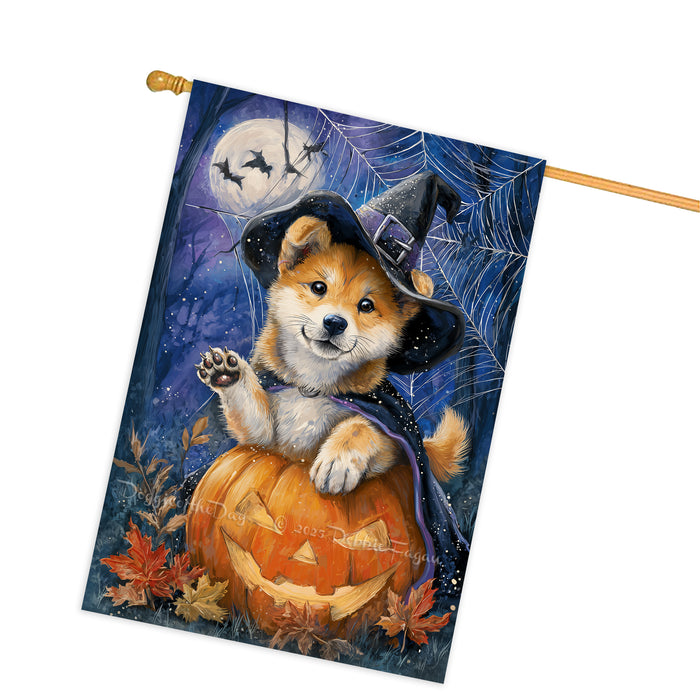 Akita Dog Halloween House Flag with Pumpkin and Spider Web Fall Harvest Porch Banner Autumn Farmhouse Outdoor Home Decoration for Dog Lovers Double Sided 28 x 40