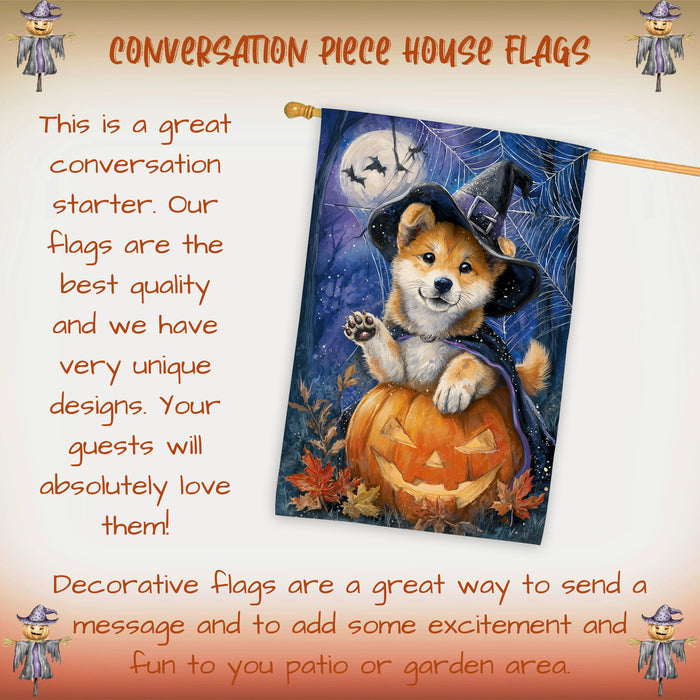 Akita Dog Halloween House Flag with Pumpkin and Spider Web Fall Harvest Porch Banner Autumn Farmhouse Outdoor Home Decoration for Dog Lovers Double Sided 28 x 40