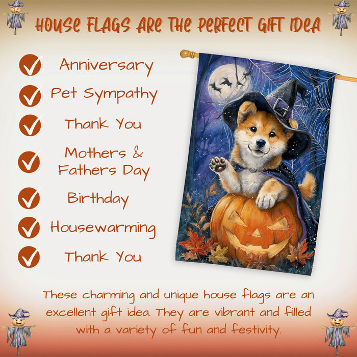 Akita Dog Halloween House Flag with Pumpkin and Spider Web Fall Harvest Porch Banner Autumn Farmhouse Outdoor Home Decoration for Dog Lovers Double Sided 28 x 40