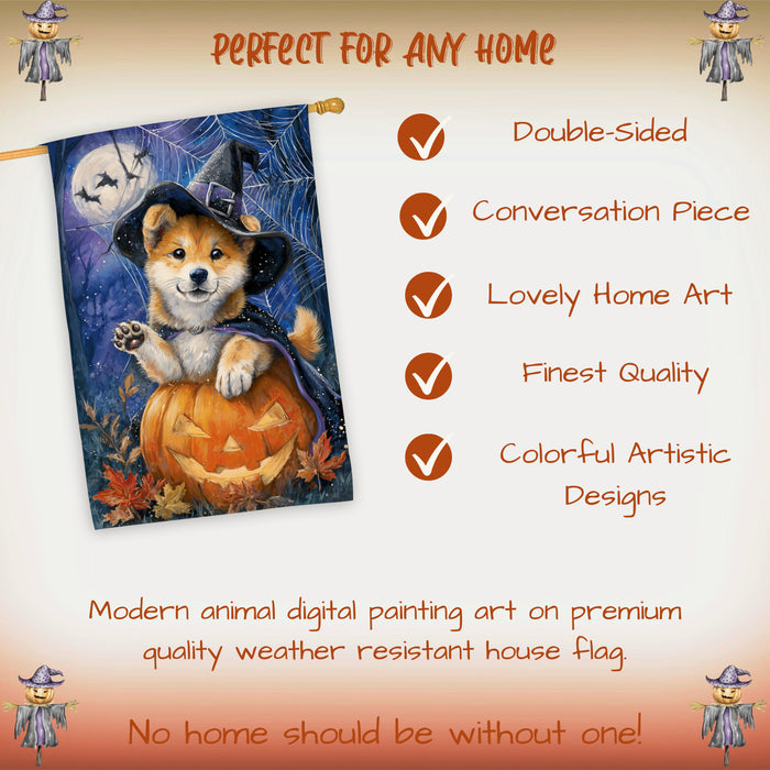 Akita Dog Halloween House Flag with Pumpkin and Spider Web Fall Harvest Porch Banner Autumn Farmhouse Outdoor Home Decoration for Dog Lovers Double Sided 28 x 40