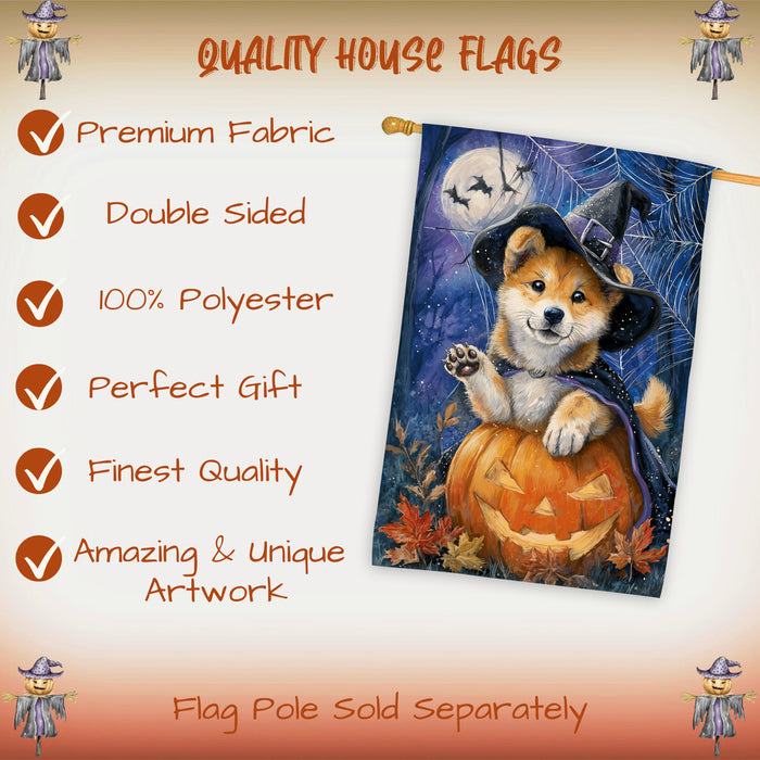 Akita Dog Halloween House Flag with Pumpkin and Spider Web Fall Harvest Porch Banner Autumn Farmhouse Outdoor Home Decoration for Dog Lovers Double Sided 28 x 40