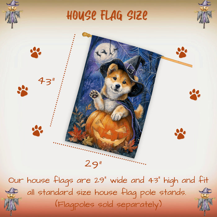 Akita Dog Halloween House Flag with Pumpkin and Spider Web Fall Harvest Porch Banner Autumn Farmhouse Outdoor Home Decoration for Dog Lovers Double Sided 28 x 40