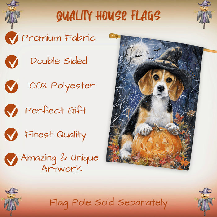 American English Foxhound Halloween House Flag with Pumpkin Spider Web and Full Moon Fall Harvest Porch Banner Autumn Farmhouse Outdoor Home Decoration for Dog Lovers Double Sided 28 x 40