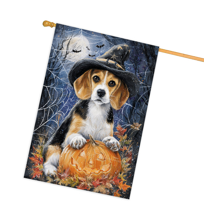 American English Foxhound Halloween House Flag with Pumpkin Spider Web and Full Moon Fall Harvest Porch Banner Autumn Farmhouse Outdoor Home Decoration for Dog Lovers Double Sided 28 x 40