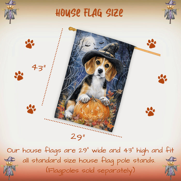American English Foxhound Halloween House Flag with Pumpkin Spider Web and Full Moon Fall Harvest Porch Banner Autumn Farmhouse Outdoor Home Decoration for Dog Lovers Double Sided 28 x 40