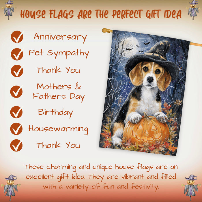 American English Foxhound Halloween House Flag with Pumpkin Spider Web and Full Moon Fall Harvest Porch Banner Autumn Farmhouse Outdoor Home Decoration for Dog Lovers Double Sided 28 x 40