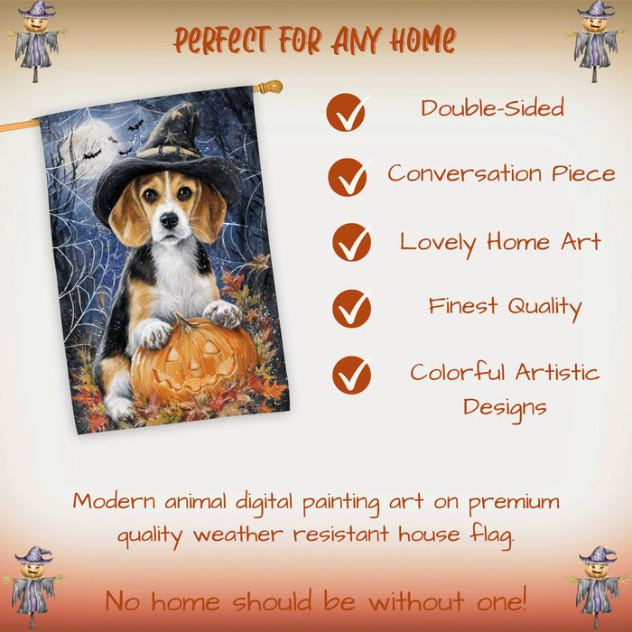 American English Foxhound Halloween House Flag with Pumpkin Spider Web and Full Moon Fall Harvest Porch Banner Autumn Farmhouse Outdoor Home Decoration for Dog Lovers Double Sided 28 x 40