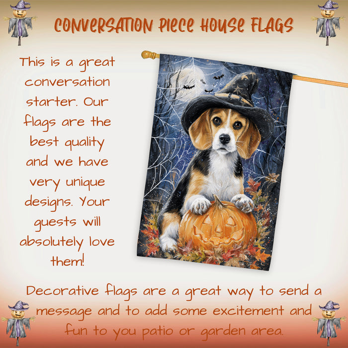 American English Foxhound Halloween House Flag with Pumpkin Spider Web and Full Moon Fall Harvest Porch Banner Autumn Farmhouse Outdoor Home Decoration for Dog Lovers Double Sided 28 x 40