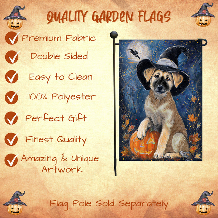 Anatolian Shepherd Dog Halloween Garden Flag with Pumpkin and Spider Web Outdoor Yard Decoration Fall Thanksgiving Farmhouse Mailbox Banner for Dog Lovers Single or Double Sided 12.5 x 18