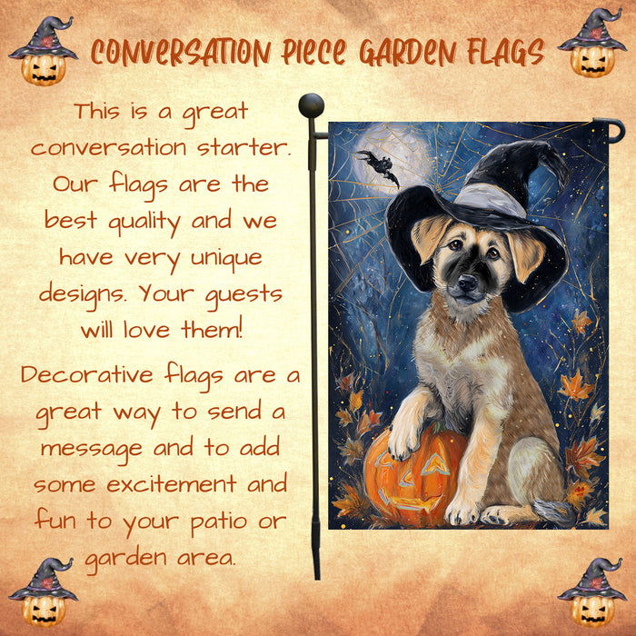 Anatolian Shepherd Dog Halloween Garden Flag with Pumpkin and Spider Web Outdoor Yard Decoration Fall Thanksgiving Farmhouse Mailbox Banner for Dog Lovers Single or Double Sided 12.5 x 18