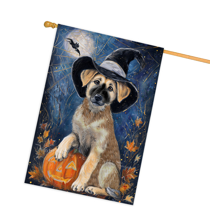 Anatolian Shepherd Dog Halloween House Flag with Pumpkin and Spider Web Fall Harvest Porch Banner Autumn Farmhouse Outdoor Home Decoration for Dog Lovers Double Sided 28 x 40