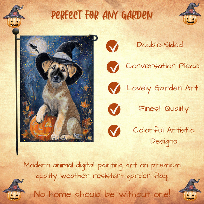 Anatolian Shepherd Dog Halloween Garden Flag with Pumpkin and Spider Web Outdoor Yard Decoration Fall Thanksgiving Farmhouse Mailbox Banner for Dog Lovers Single or Double Sided 12.5 x 18