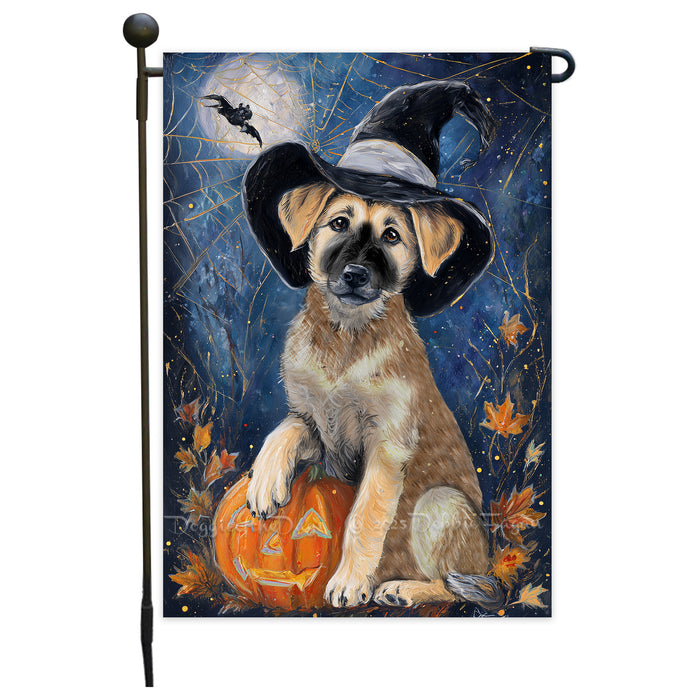 Anatolian Shepherd Dog Halloween Garden Flag with Pumpkin and Spider Web Outdoor Yard Decoration Fall Thanksgiving Farmhouse Mailbox Banner for Dog Lovers Single or Double Sided 12.5 x 18