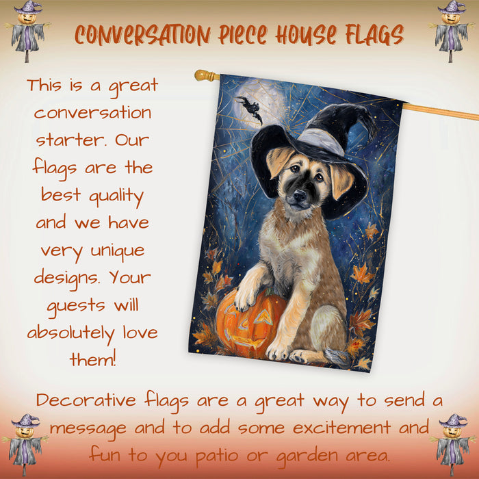 Anatolian Shepherd Dog Halloween House Flag with Pumpkin and Spider Web Fall Harvest Porch Banner Autumn Farmhouse Outdoor Home Decoration for Dog Lovers Double Sided 28 x 40