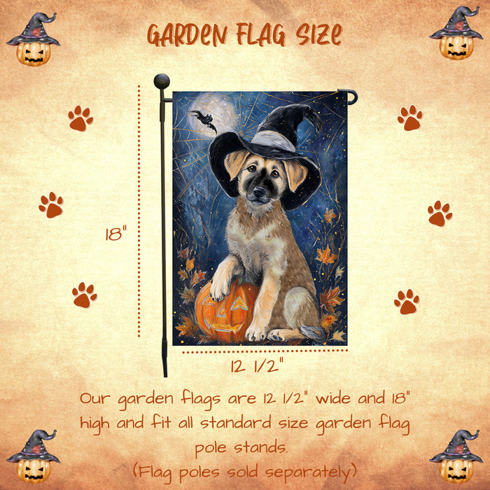 Anatolian Shepherd Dog Halloween Garden Flag with Pumpkin and Spider Web Outdoor Yard Decoration Fall Thanksgiving Farmhouse Mailbox Banner for Dog Lovers Single or Double Sided 12.5 x 18
