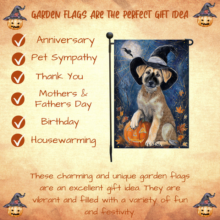 Anatolian Shepherd Dog Halloween Garden Flag with Pumpkin and Spider Web Outdoor Yard Decoration Fall Thanksgiving Farmhouse Mailbox Banner for Dog Lovers Single or Double Sided 12.5 x 18