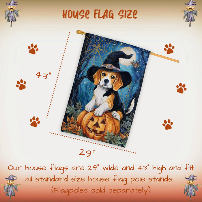 Beagle Dog Fall Thanksgiving Halloween House Flag with Pumpkin and Spider Web Harvest Porch Banner Autumn Farmhouse Outdoor Home Decoration for Dog Lovers Double Sided 28 x 40