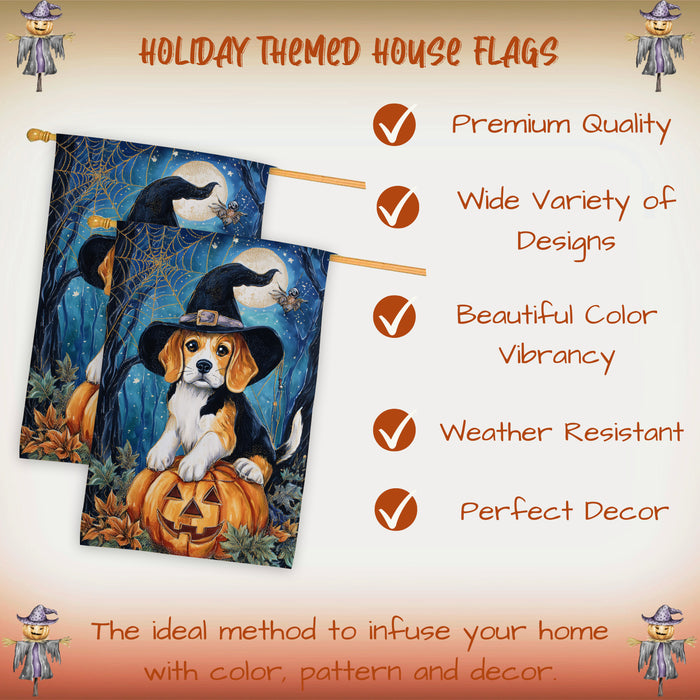 Beagle Dog Fall Thanksgiving Halloween House Flag with Pumpkin and Spider Web Harvest Porch Banner Autumn Farmhouse Outdoor Home Decoration for Dog Lovers Double Sided 28 x 40