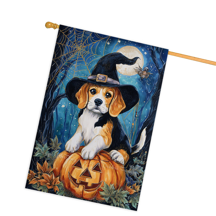 Beagle Dog Fall Thanksgiving Halloween House Flag with Pumpkin and Spider Web Harvest Porch Banner Autumn Farmhouse Outdoor Home Decoration for Dog Lovers Double Sided 28 x 40