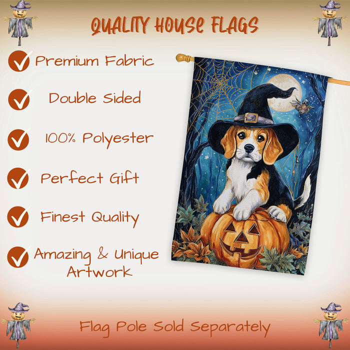 Beagle Dog Fall Thanksgiving Halloween House Flag with Pumpkin and Spider Web Harvest Porch Banner Autumn Farmhouse Outdoor Home Decoration for Dog Lovers Double Sided 28 x 40