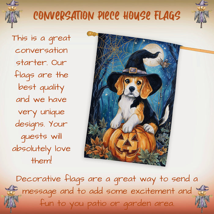 Beagle Dog Fall Thanksgiving Halloween House Flag with Pumpkin and Spider Web Harvest Porch Banner Autumn Farmhouse Outdoor Home Decoration for Dog Lovers Double Sided 28 x 40