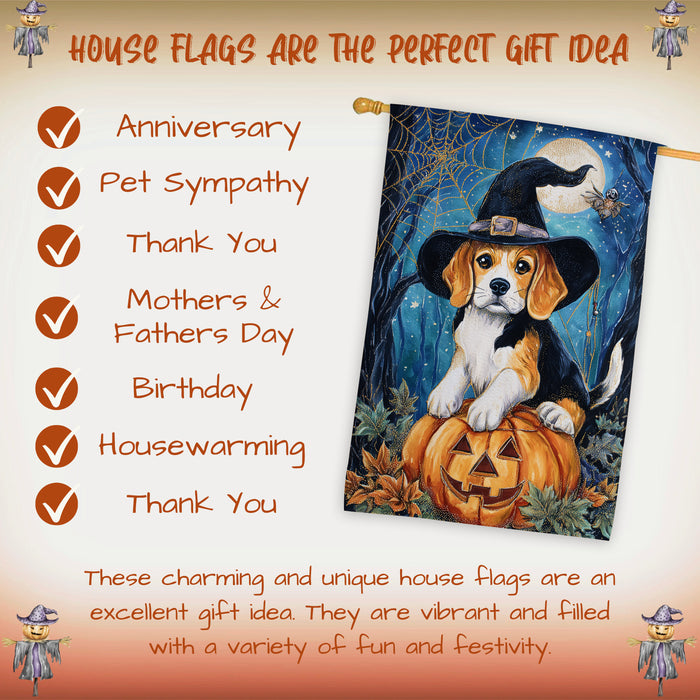Beagle Dog Fall Thanksgiving Halloween House Flag with Pumpkin and Spider Web Harvest Porch Banner Autumn Farmhouse Outdoor Home Decoration for Dog Lovers Double Sided 28 x 40