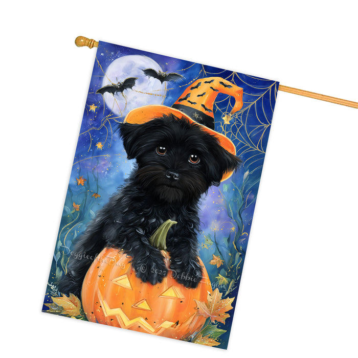 Affenpinscher Dog Halloween House Flag with Witch Hat Pumpkin and Spider Web Fall Harvest Porch Banner Autumn Farmhouse Outdoor Home Decoration for Dog Lovers Double Sided 28 x 40