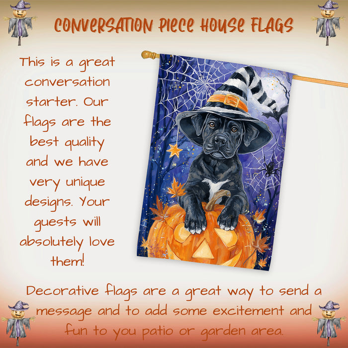 Cane Corso Dog Halloween House Flag with Pumpkin Bats and Full Moon Fall Harvest Porch Banner Autumn Farmhouse Outdoor Home Decoration for Dog Lovers Double Sided 28 x 40