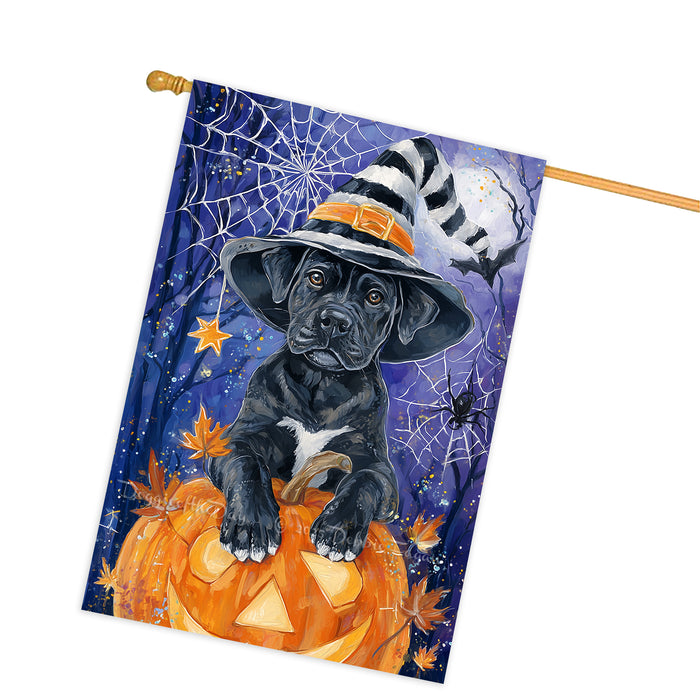 Cane Corso Dog Halloween House Flag with Pumpkin Bats and Full Moon Fall Harvest Porch Banner Autumn Farmhouse Outdoor Home Decoration for Dog Lovers Double Sided 28 x 40