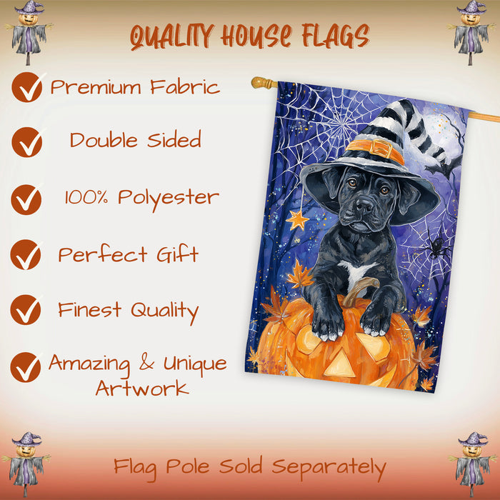 Cane Corso Dog Halloween House Flag with Pumpkin Bats and Full Moon Fall Harvest Porch Banner Autumn Farmhouse Outdoor Home Decoration for Dog Lovers Double Sided 28 x 40