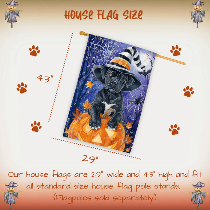 Cane Corso Dog Halloween House Flag with Pumpkin Bats and Full Moon Fall Harvest Porch Banner Autumn Farmhouse Outdoor Home Decoration for Dog Lovers Double Sided 28 x 40