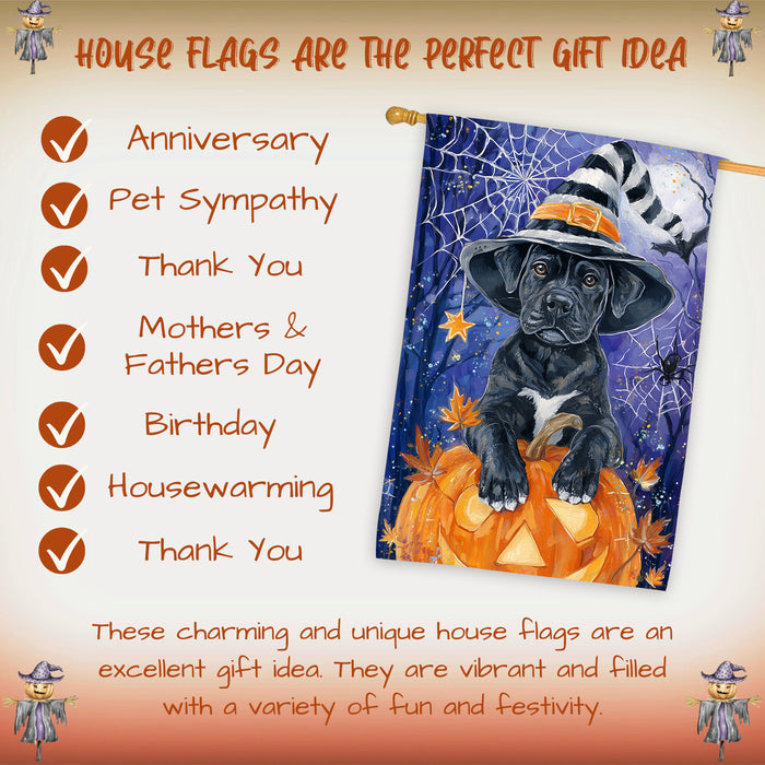 Cane Corso Dog Halloween House Flag with Pumpkin Bats and Full Moon Fall Harvest Porch Banner Autumn Farmhouse Outdoor Home Decoration for Dog Lovers Double Sided 28 x 40